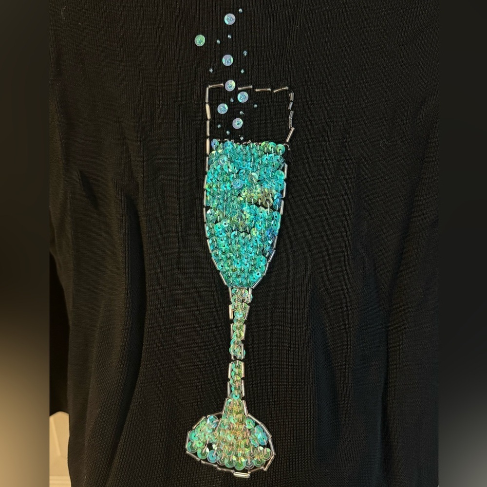 Black Y2K Sequin Champagne Glass Bubbly Celebrate Party Granny Fairy Whimsical - Picture 4 of 9